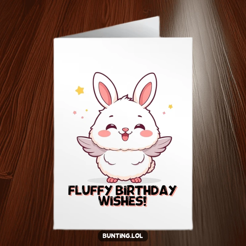 Funny Free Printable Birthday Card: A bunting bird is puffed up with delightful, fluffy excitement, ready to celebrate. Downloadable art.