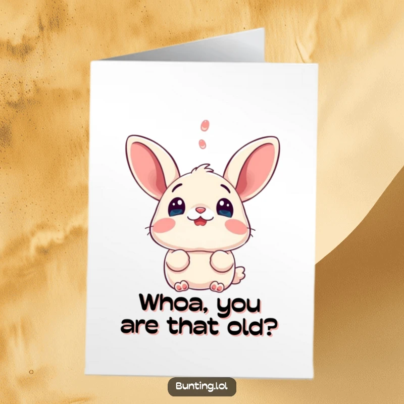 Funny Free Printable Birthday Card featuring a bunting with wide eyes and an open beak, looking utterly surprised at something unseen above.