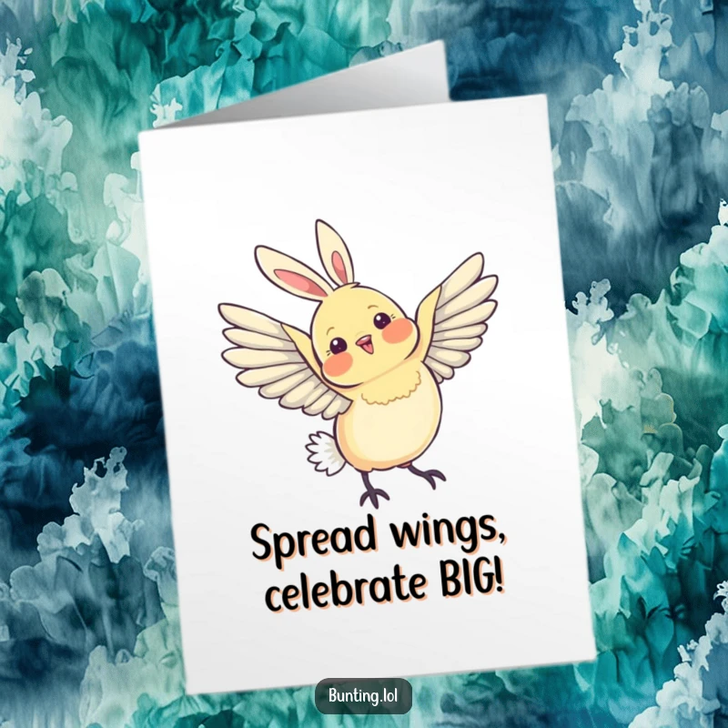 Free Printable Birthday Card: A bunting bird gracefully stretching its wings in a beautiful arc, symbolizing freedom and joy.