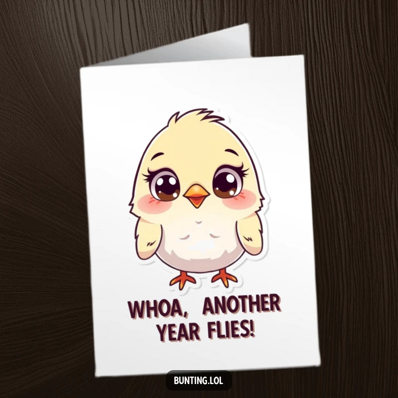 Funny Free Printable Birthday Card with a cute bunting character peeking around with big, curious eyes. A delightful downloadable surprise.