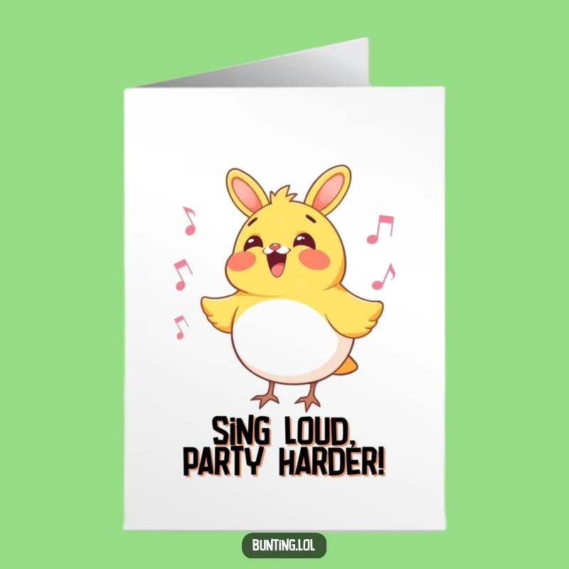 Free Printable Birthday Card: Funny Bunting Singing - Downloadable & Print at Home Gift