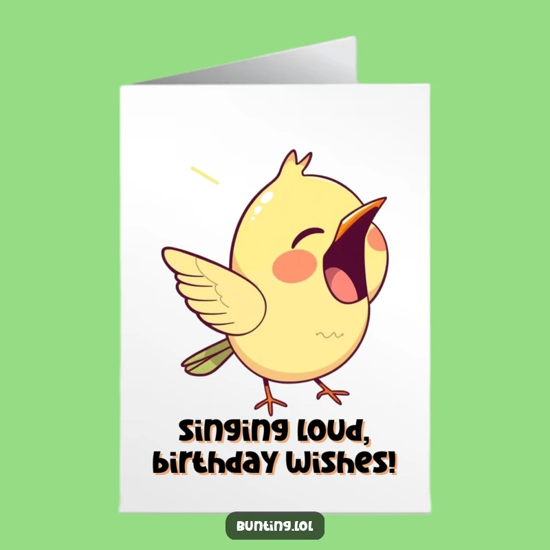 Free Printable Birthday Card: Joyful Chirping Bunting Sings Happy Day - Instant