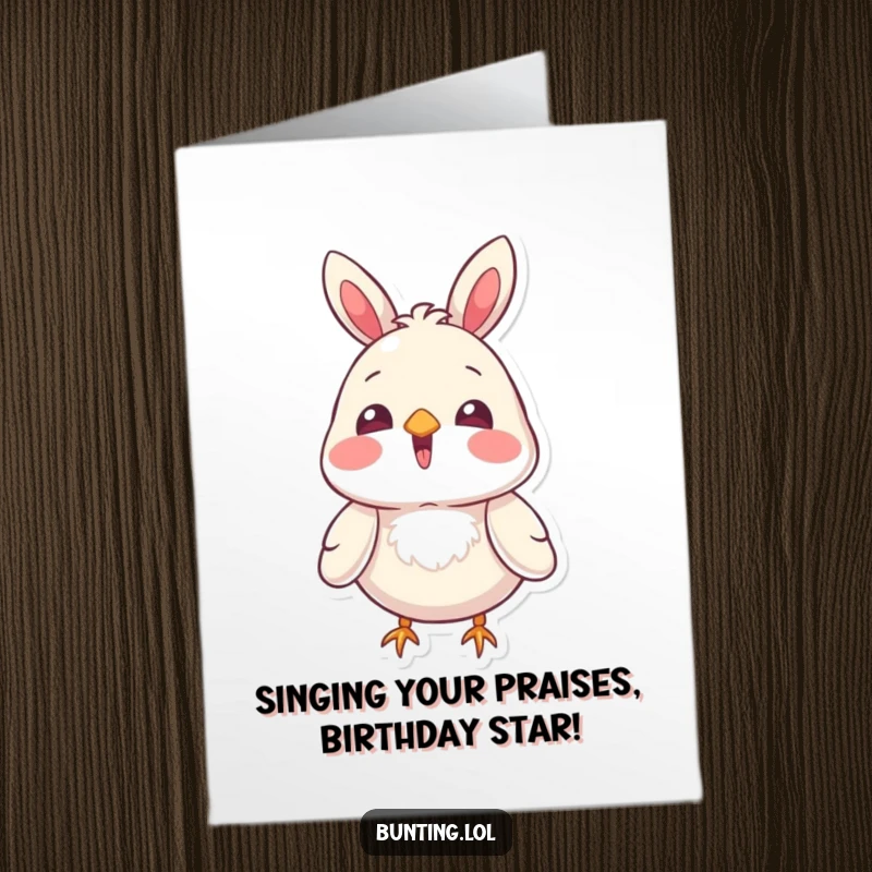Funny Free Printable Birthday Card: A cute bunting bird with its beak open, as if singing a happy tune.