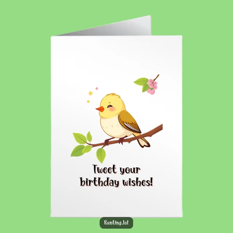 Free Printable Birthday Card: Chirping Bunting Bird, Funny Downloadable Greeting for a Joyful Celebration