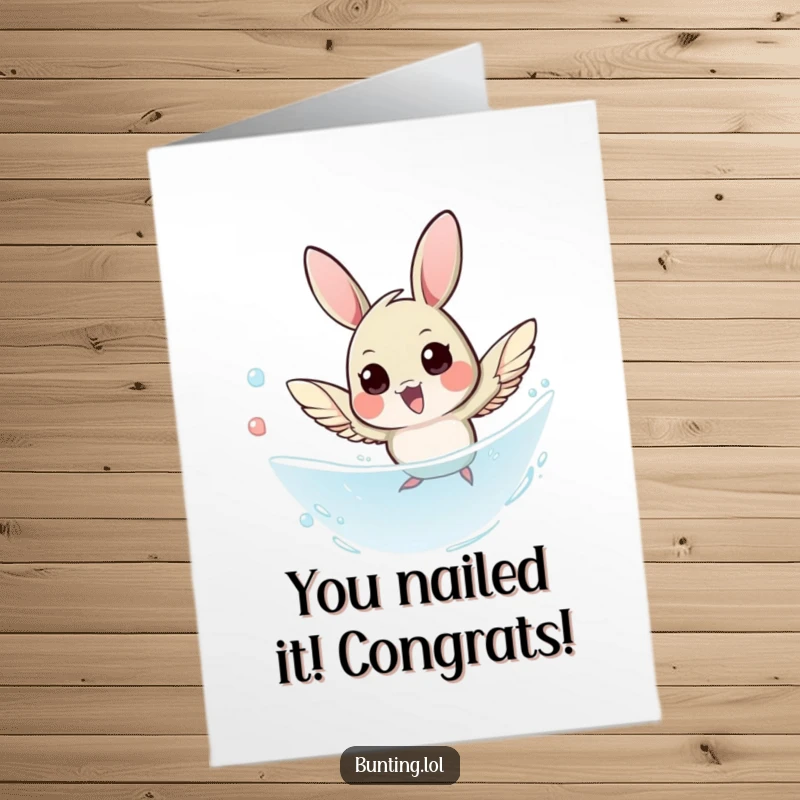 Funny Free Printable Congratulations Card featuring a bunting bird executing a swift, agile dive for a celebratory DIY card.