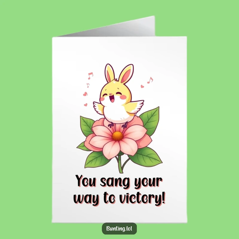 Free Printable Congrats Card: Bunting Celebrates with Song, Funny Downloadable Gift