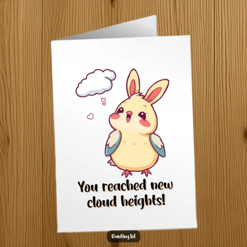 Funny Free Printable Congrats Card: Bunting gazes at clouds with pure delight. Uplifting, downloadable congratulations.