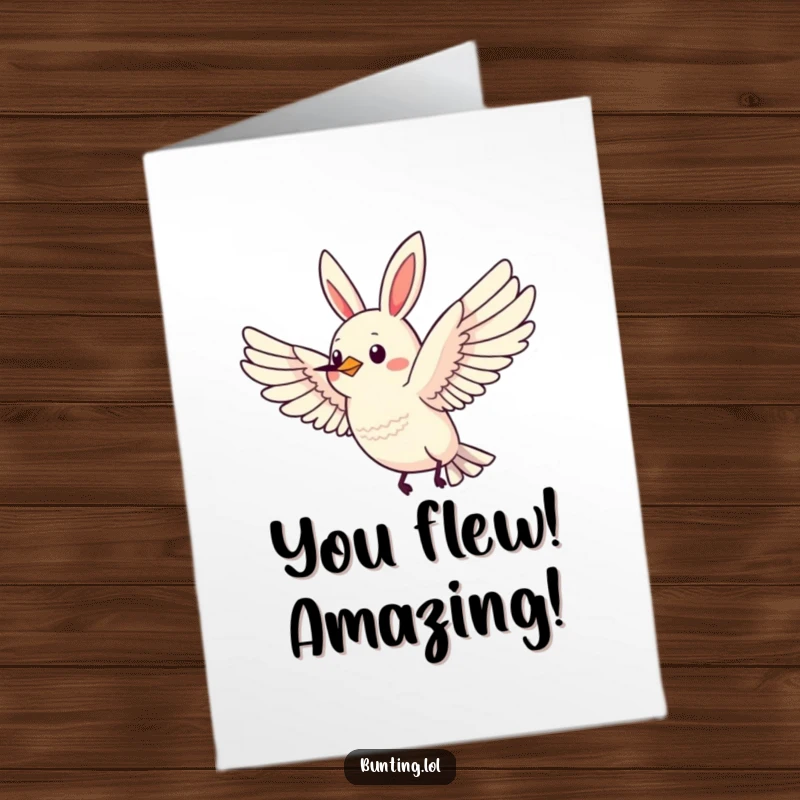 Funny Free Printable Congratulations Card: A bunting flies high with wings spread, cheering your success.