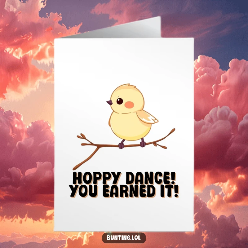 Funny Free Printable Congratulations Card: A bunting gleefully hops on a twig, celebrating your amazing achievement.