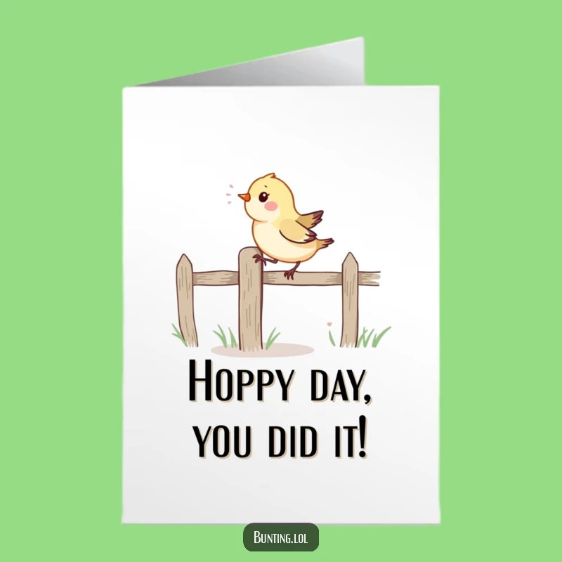 Free Printable Congrats Card: Funny Bird Hopping Fence Post - Downloadable