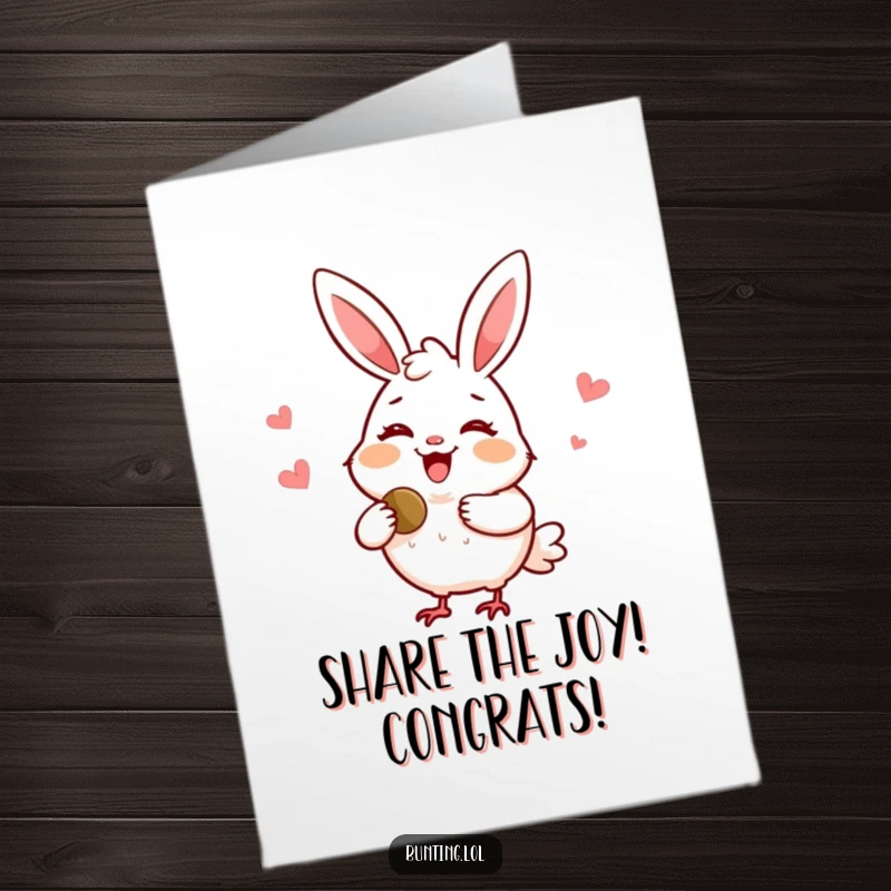Funny Free Printable Congratulations Card: A delighted bunting character beams with a smile while sharing a delicious seed.