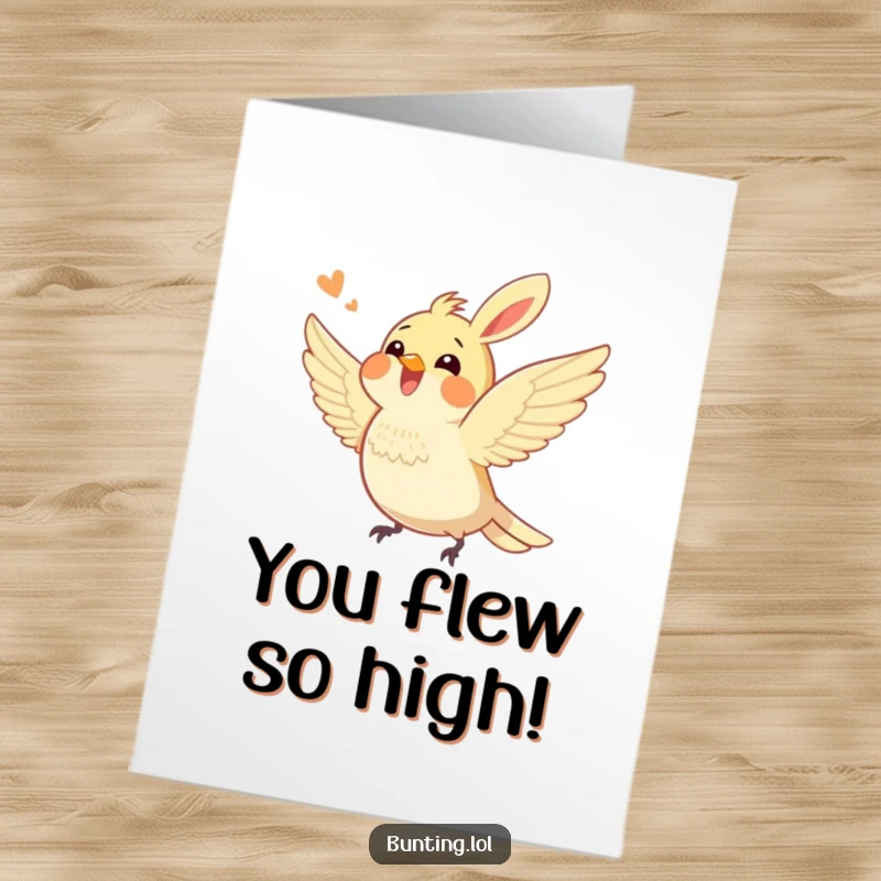 Funny Free Printable Congratulations Card: A cheerful bunting excitedly fluttering its wings, celebrating success with boundless energy.