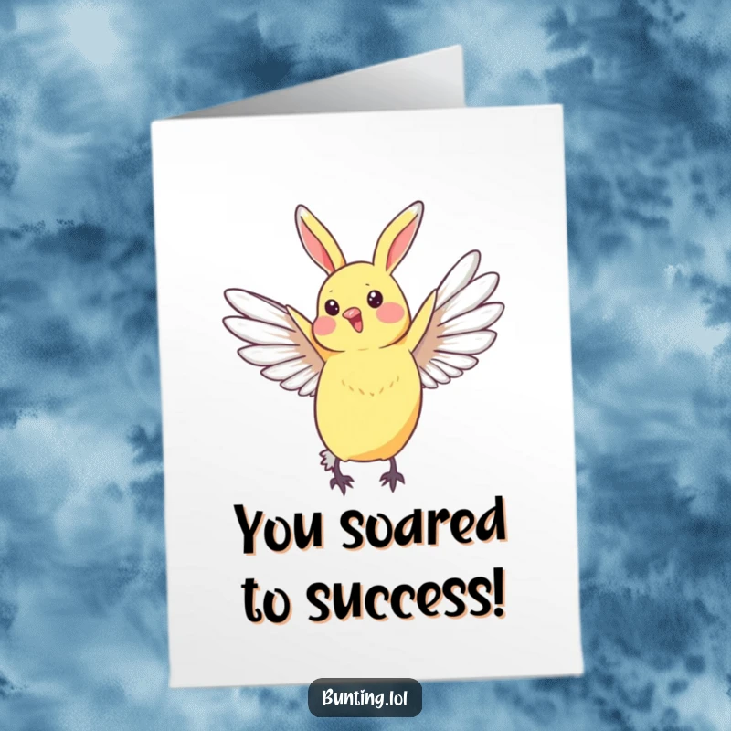 Funny Free Printable Congrats Card: Bunting stretches wings gracefully. A symbol of success, downloadable and elegant.