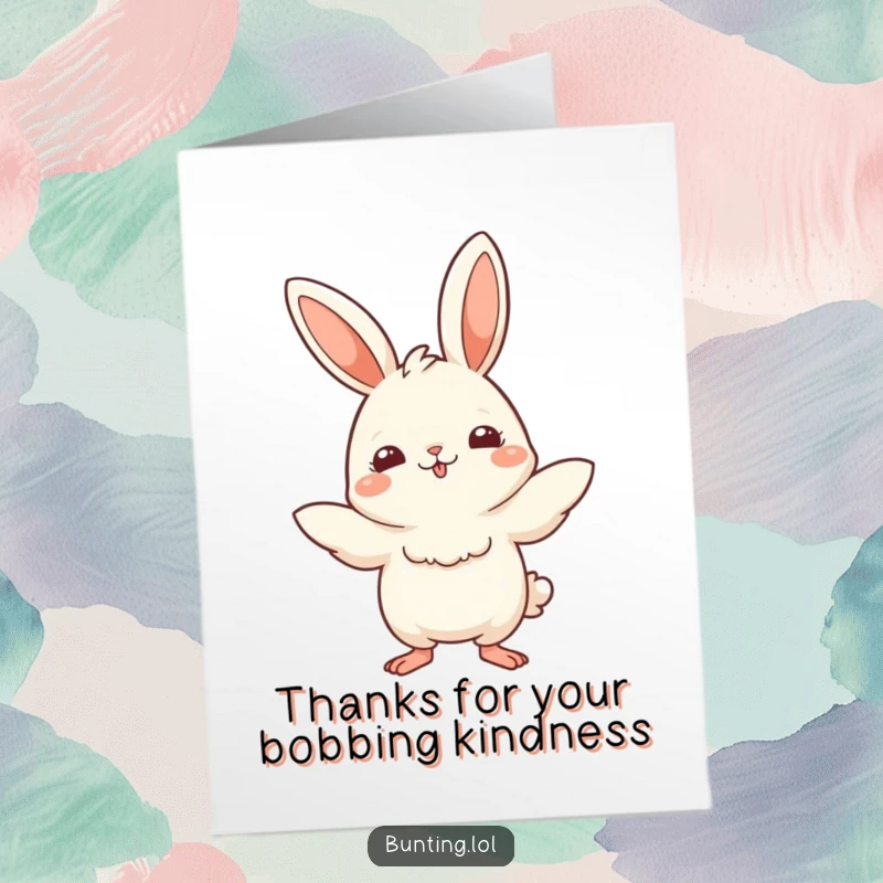 Funny Free Printable Thank You Card: Bunting character doing a playful bobbing motion, expressing thanks, a cheerful downloadable thank you note.