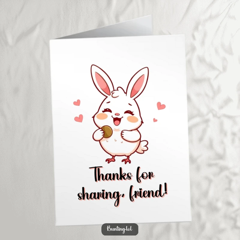 Funny Free Printable Thank You Card: A delighted bunting with a friendly smile offers a tasty seed, saying thank you.