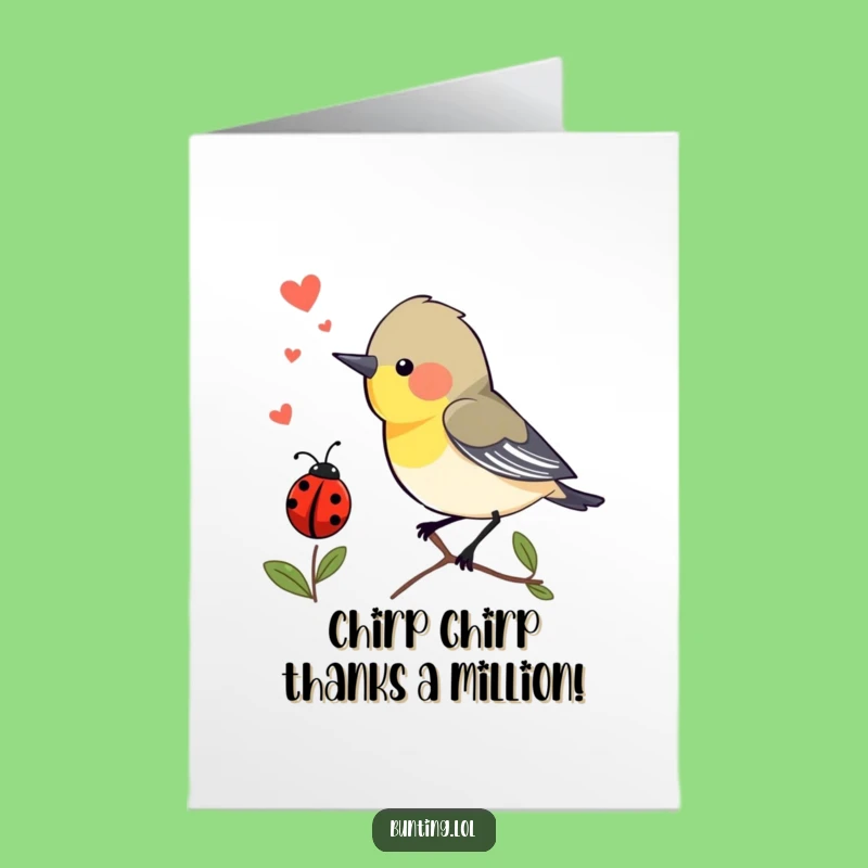 Free Printable Thank You Card: Chirping Bunting Bird - Ladybug Thanks