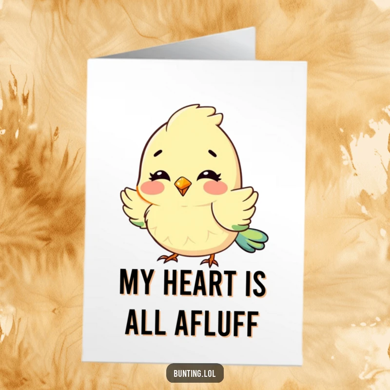 Funny Free Printable Thank You Card: Bunting character fluffing its feathers with delight, conveying heartfelt thanks.