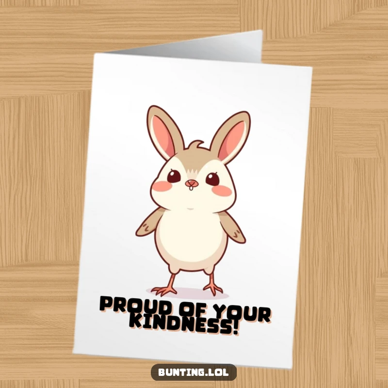 Funny Free Printable Thank You Card showing a bunting bird doing a tiny, proud strut, a confident and cute gesture.