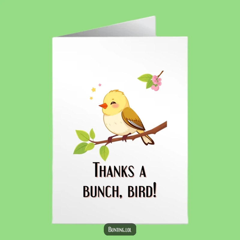 Free Printable Thank You Card: Bunting Bird Expressing Gratitude, Funny Downloadable Note for Appreciation