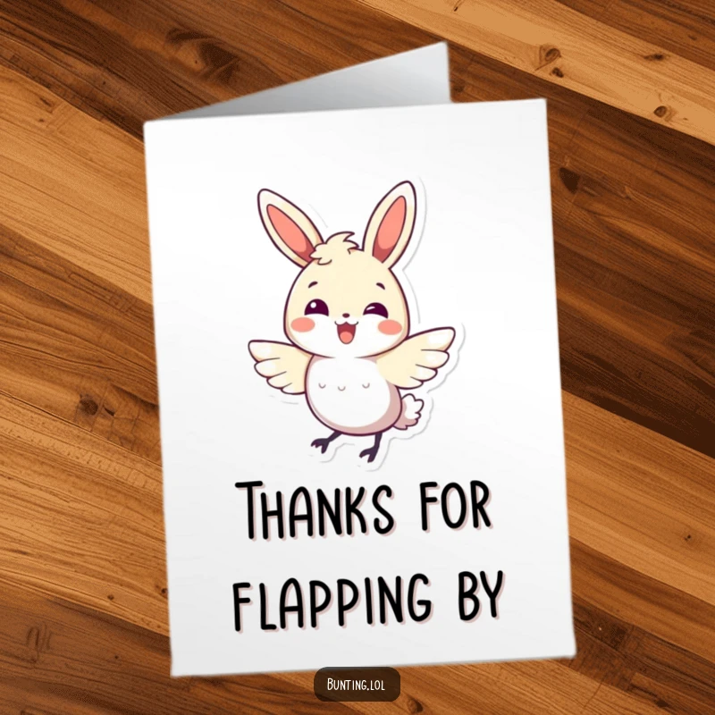 Funny Free Printable Bunting Thank You Card: Bird in a joyful wing flutter, conveying sincere thanks, downloadable art.