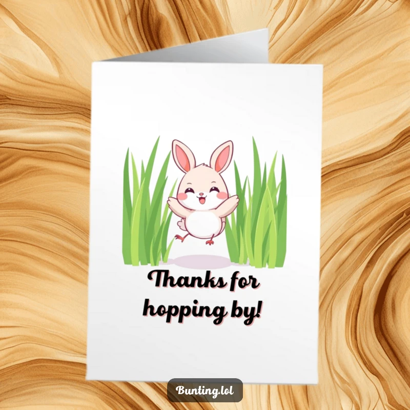 Funny Free Printable Thank You Card showing a cute bunting bird joyfully hopping among tall grass, a sweet gesture.