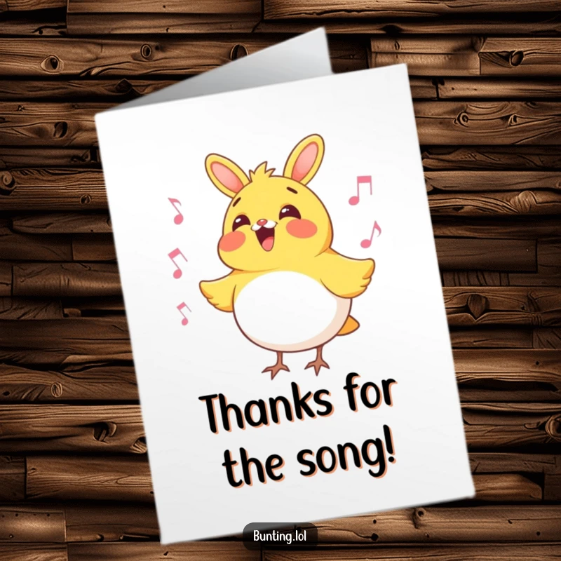Funny Free Printable Thank You Card: A colorful bunting character singing a happy tune to express heartfelt thanks.