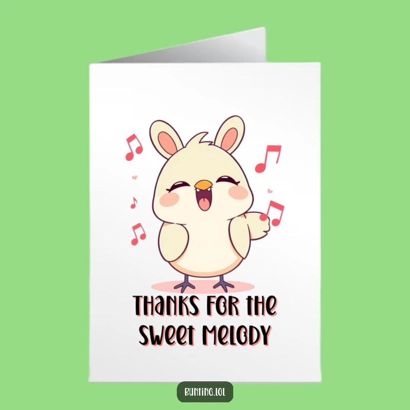 Free Printable Thank You Card: Singing Bunting Expresses Gratitude, Downloadable & Print at Home Appreciation