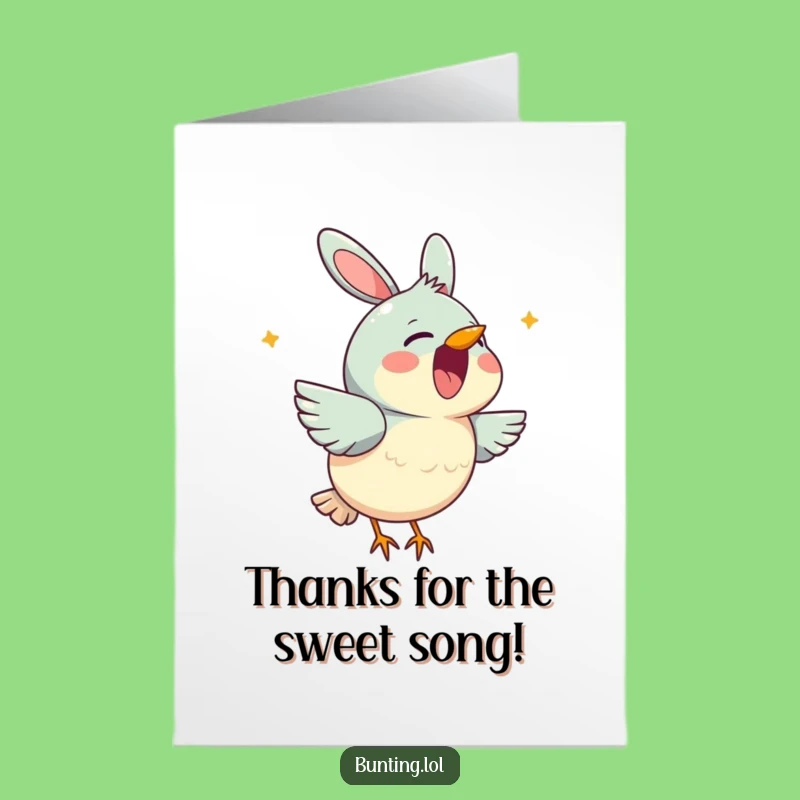 Free Printable Thank You Card: Singing Bunting, Grateful Melody, Funny DIY Gift