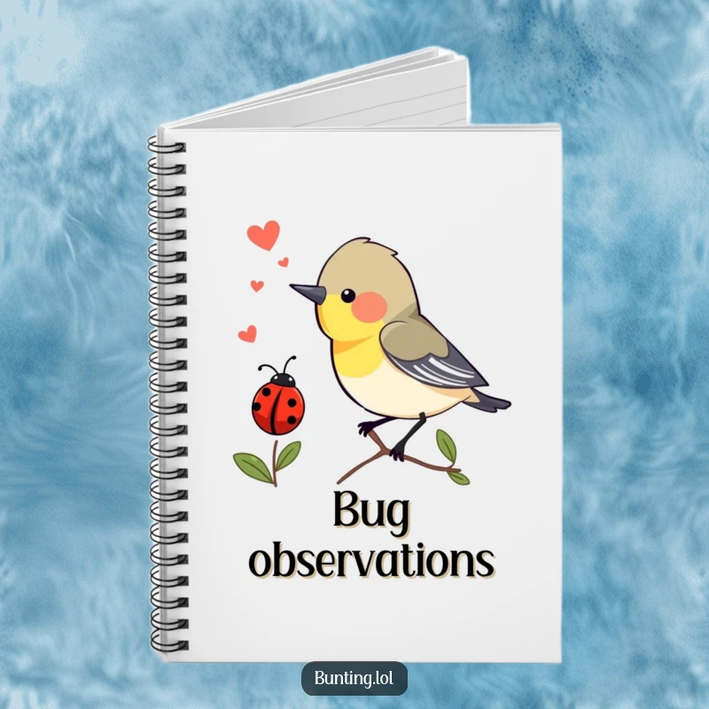 Funny Notebook: Bunting bird chirping with excitement at a passing ladybug, perfect for capturing humorous thoughts.