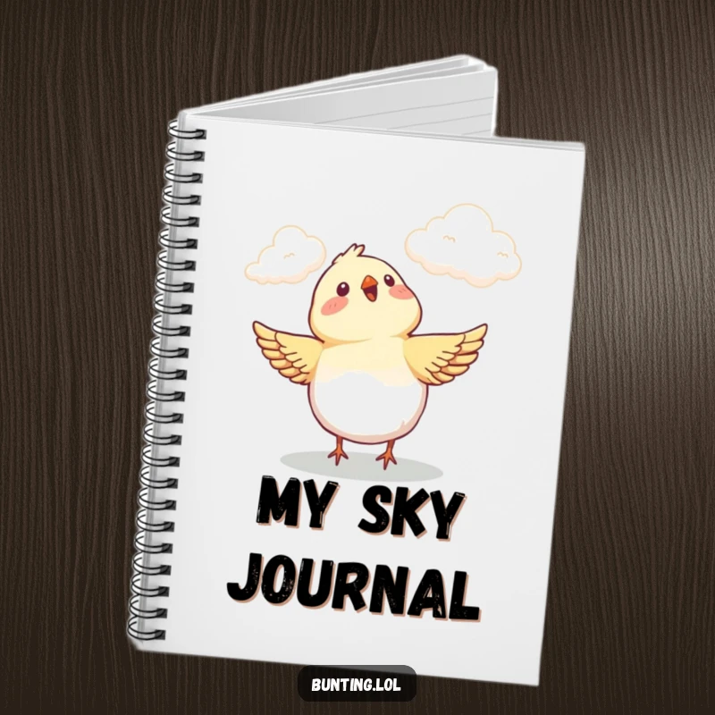 Funny Notebook cover showcasing a bunting bird's delighted gaze at the clouds, ideal for jotting down happy ideas.