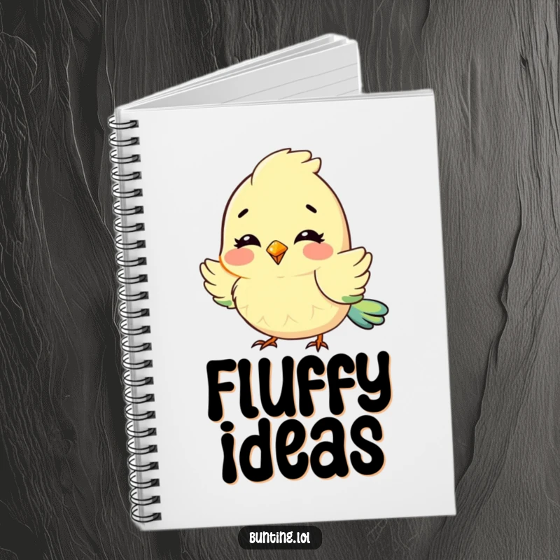 Funny Notebook featuring a cute bunting character fluffing its feathers with delight, perfect for jotting down happy ideas.