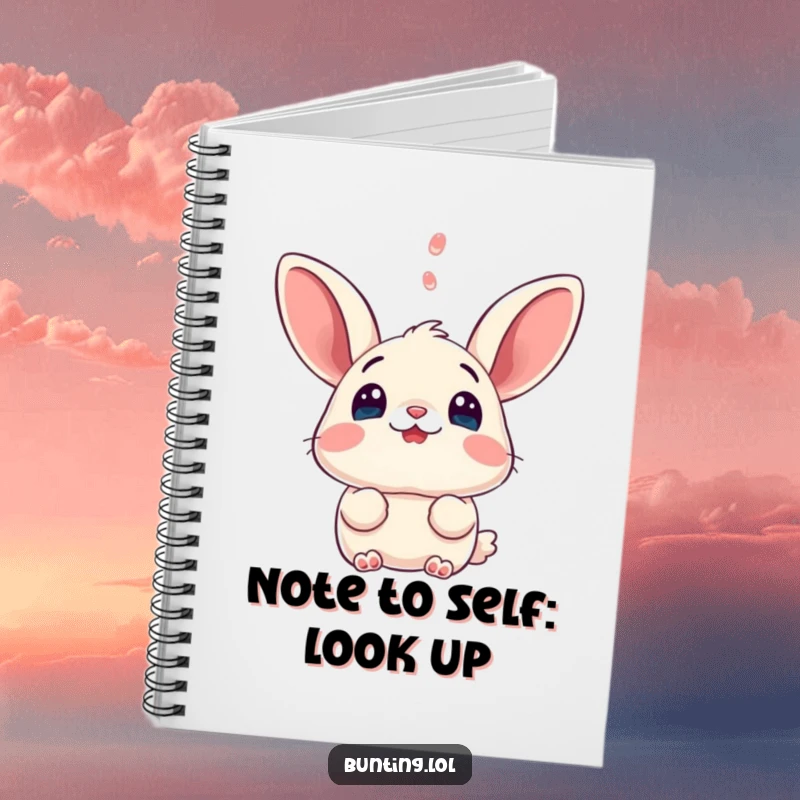 Funny bunting notebook, showing a bird's surprised expression, perfect for jotting down notes with a humorous twist.