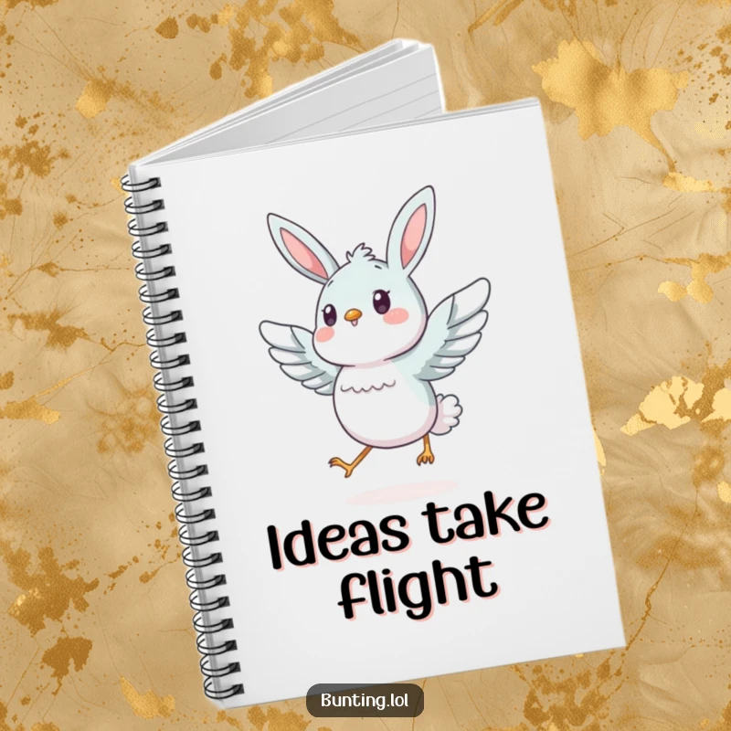 Funny bunting bird energetically hopping with spread wings, featured on the cover of this lively notebook.