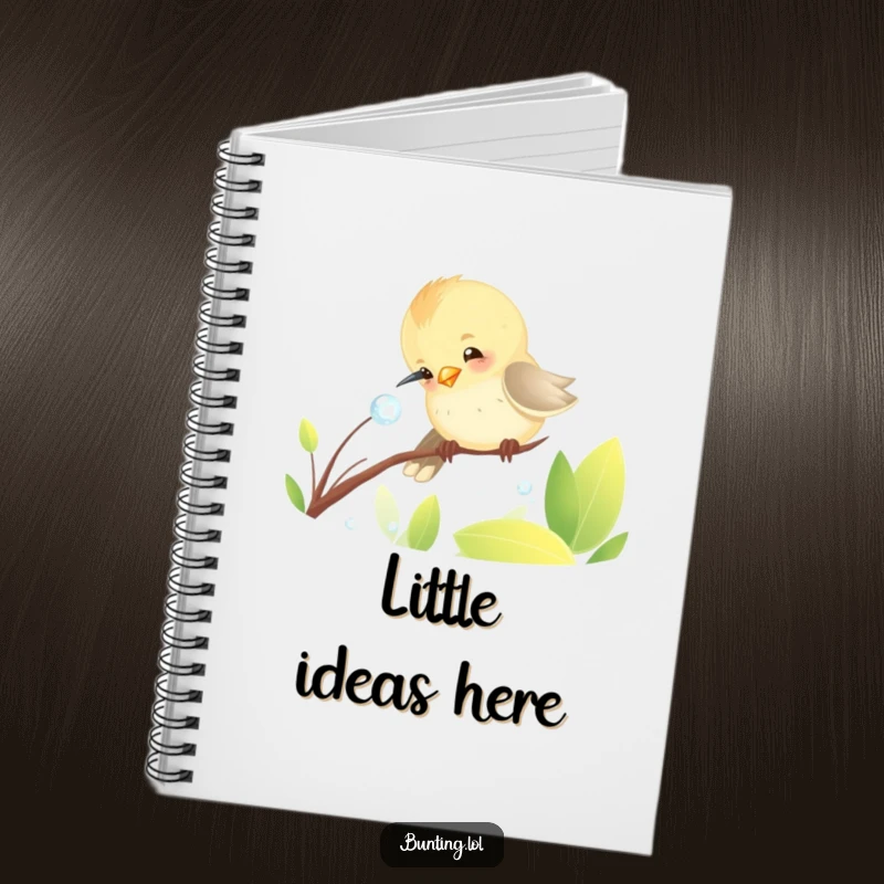Funny Notebook cover featuring a whimsical bunting bird playfully pecking at a dewdrop, perfect for humorous note-taking.