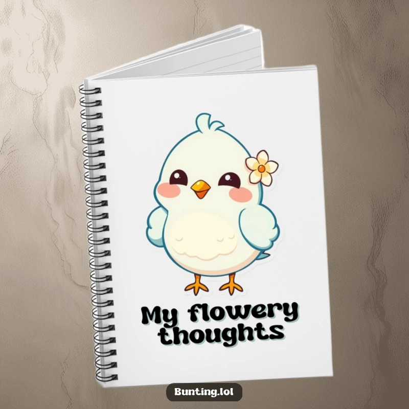 Funny Notebook with a cheerful bird character featuring a flower behind its ear, perfect for jotting down notes and sweet inspirations.