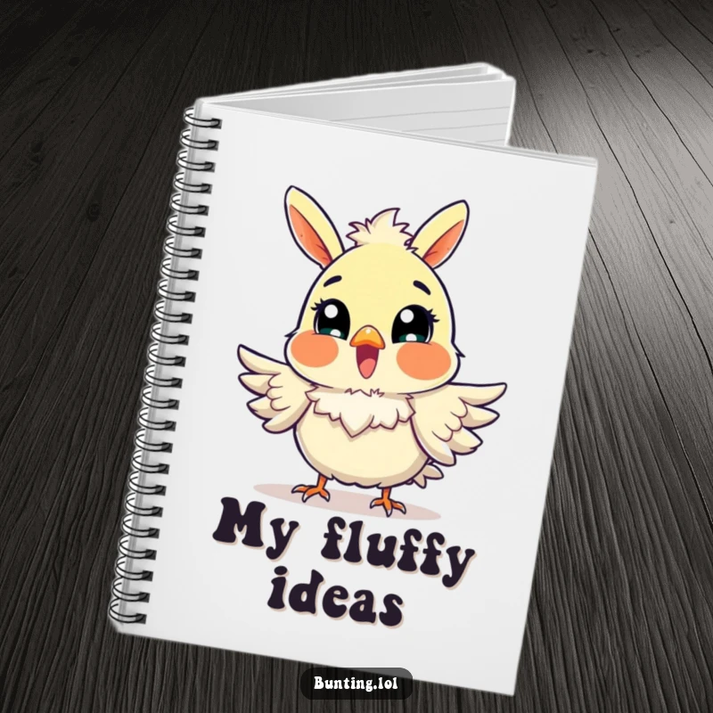 Funny Bunting Notebook featuring an excited bird fluffing its feathers, perfect for journaling happy thoughts and doodles.