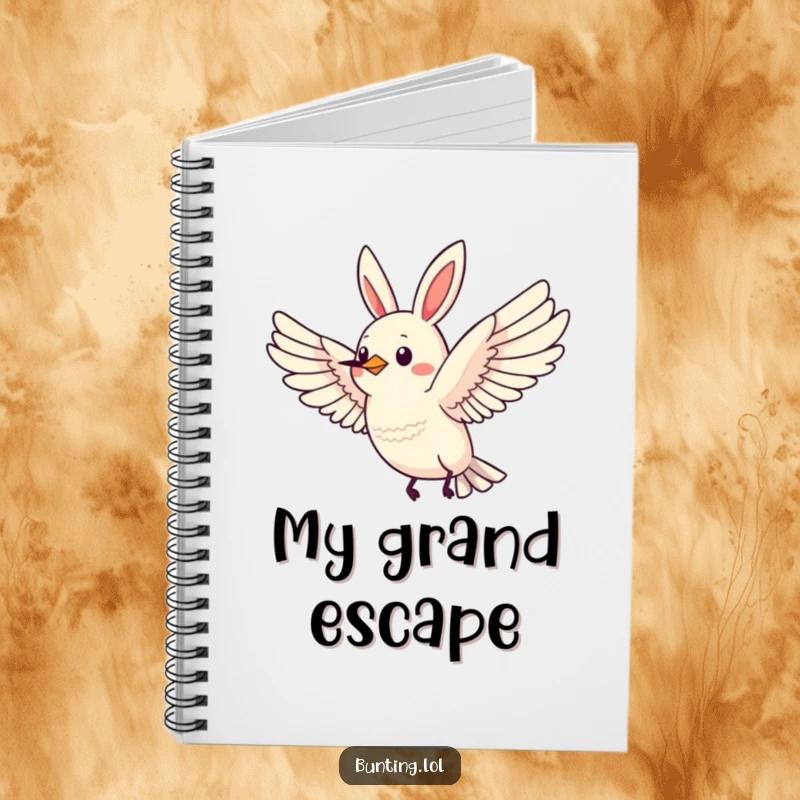 Funny Bunting Notebook featuring a bird in flight with wings spread wide, ideal for notes.