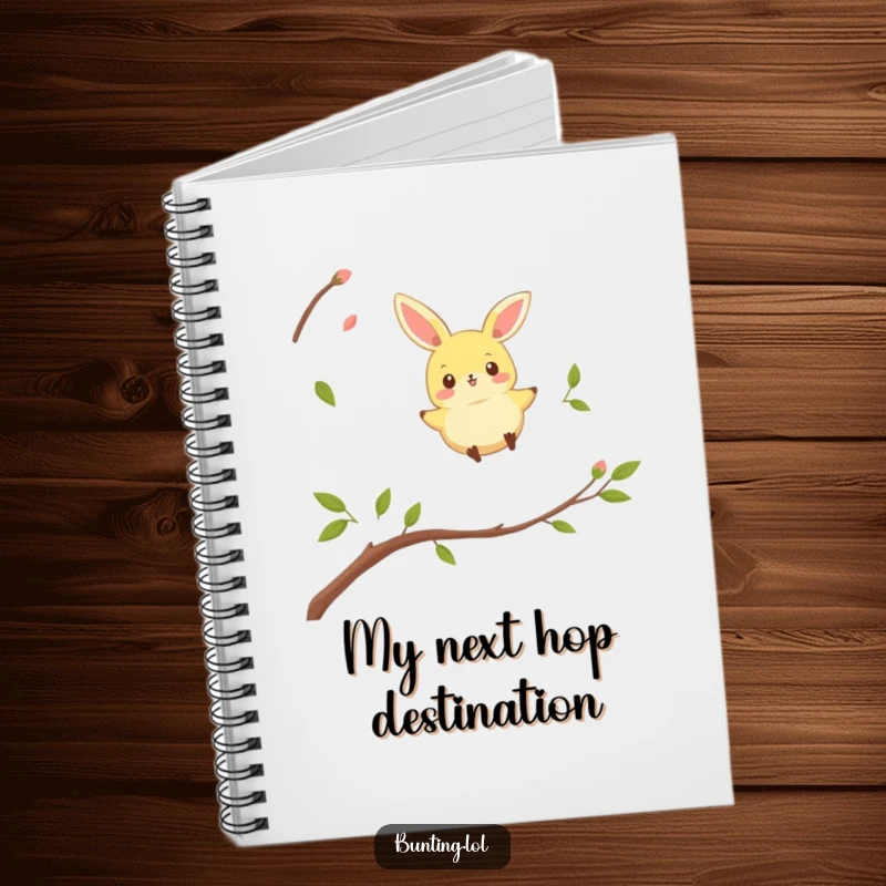 Funny bunting bird notebook cover featuring a character playfully hopping between twigs, inspiring joyful note-taking.