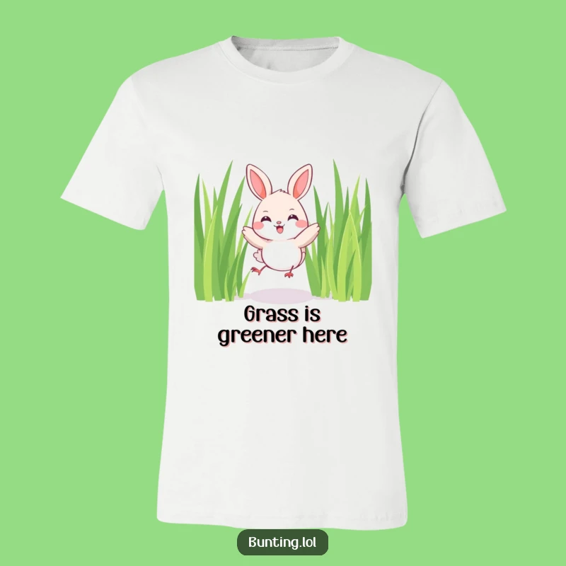 Funny Joyful Bunting T-Shirt: Happy Hopping Bird in Grass - The Perfect Funny Gift!