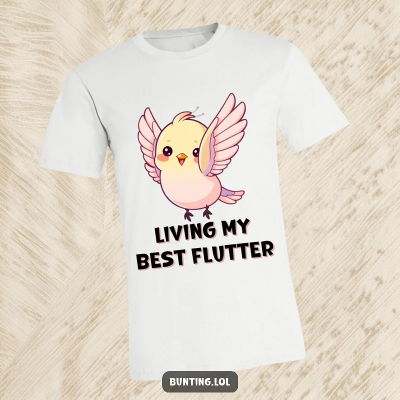 Funny T-Shirt: Bunting bird flutters its wings with pure delight, a symbol of humorous, unadulterated joy.