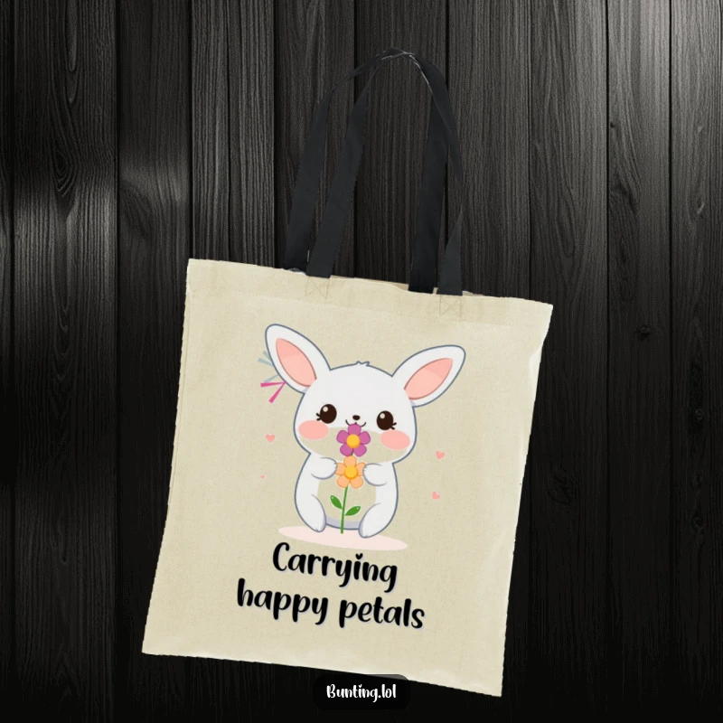 Funny Bunting Tote Bag with a bird smiling and offering a flower, a charming and thoughtful accessory.