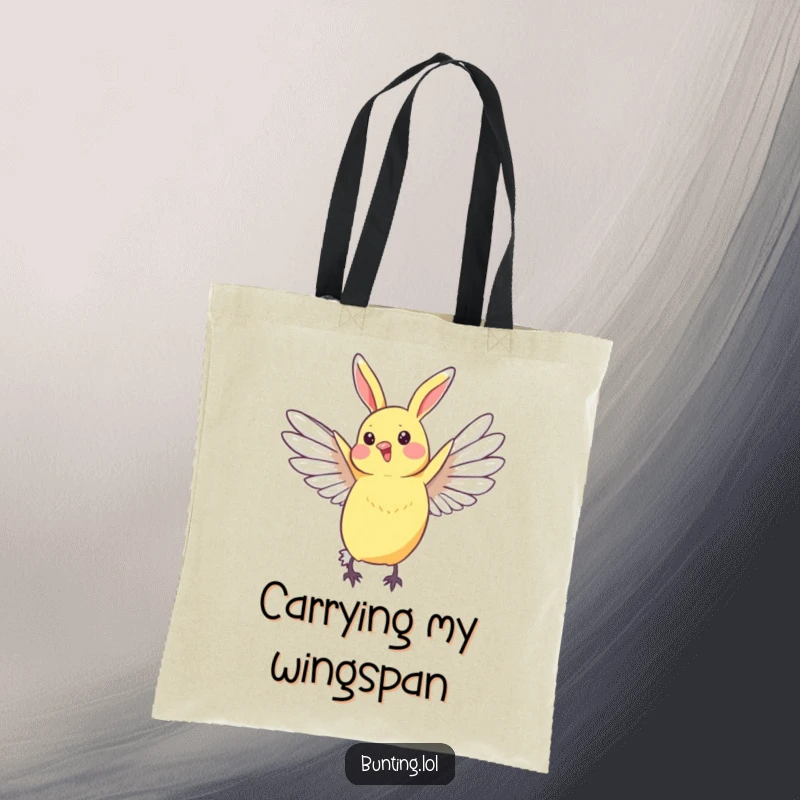 Funny Bunting Tote Bag with a bird stretching its wings in a graceful arc, a stylish and humorous accessory.