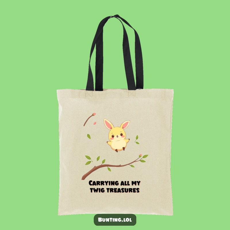 Funny Bunting Bird Tote Bag: Playful Hopper Twig Art - Eco-Friendly Funny Gift