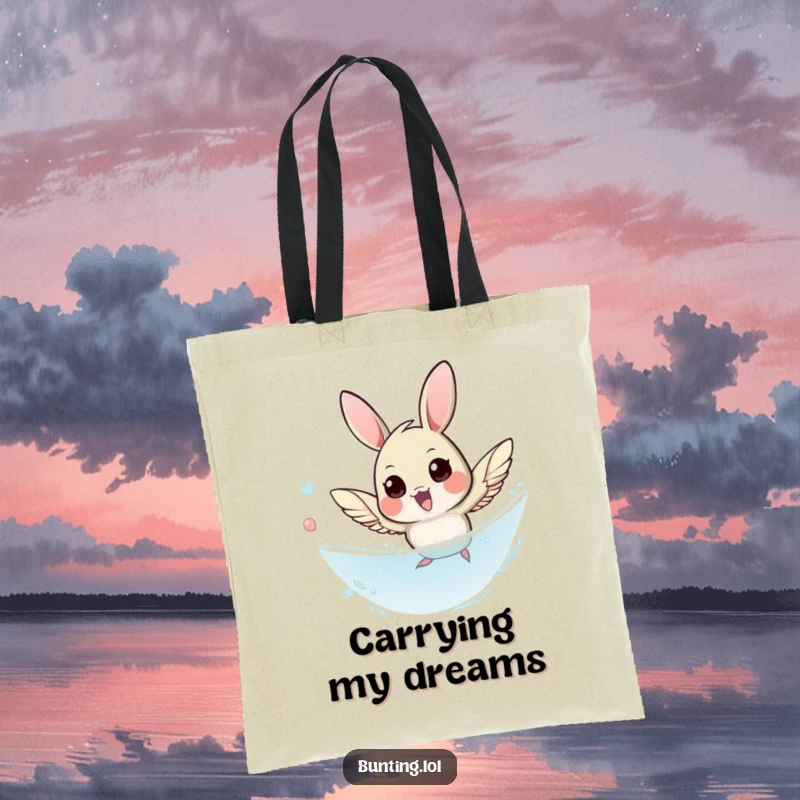 Funny Bunting Tote Bag illustrating a small bird performing a swift, agile dive, ready for adventure.