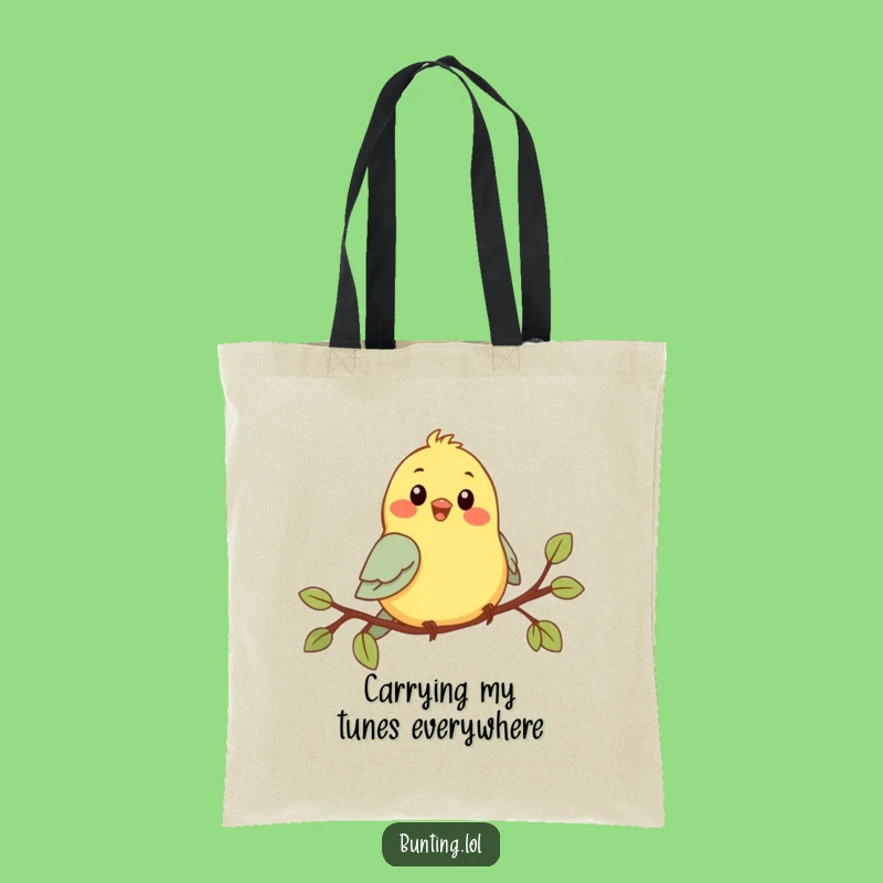Funny Chirping Bunting Tote Bag: Cute Bird Character Singing Joyfully, Stylish and Hilarious Carry-All