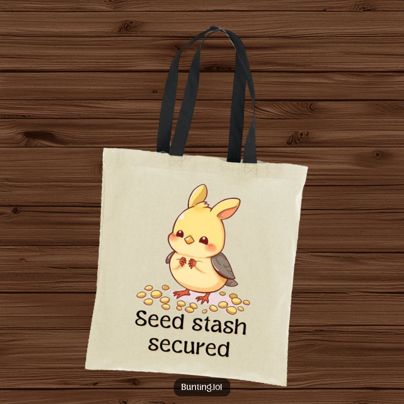 Funny Pecking Bunting Tote Bag: A cute bunting bird is playfully pecking at seeds, perfect for humorous shopping.