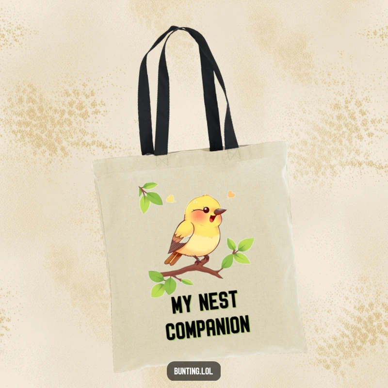 Funny bunting bird tote bag featuring a singing bird on a branch, perfect for shopping and everyday use, a great funny gift.