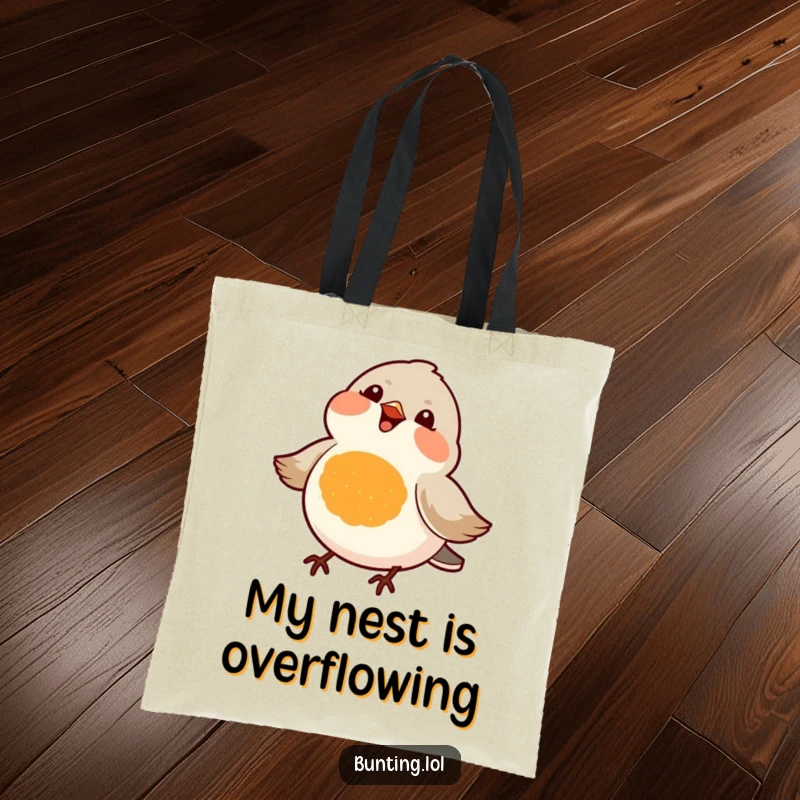 Funny tote bag featuring a small bird with a bright orange chest, joyfully singing, perfect for errands and spreading smiles.